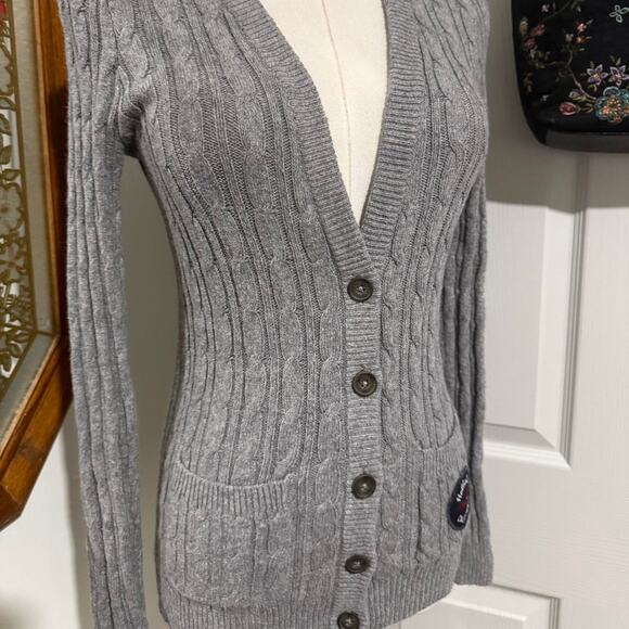 VTG Y2K Hollister Co. Light Grey Cable Knit Long Sleeve Button Up Cardigan XS - Picture 2 of 8